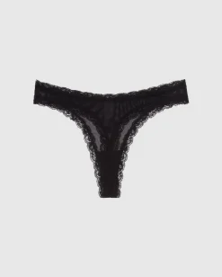 String en matière recyclée | noir "mesh lace trim thong - black"