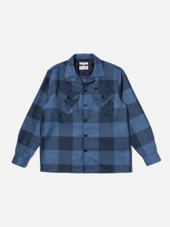 Surchemise en laine et matières recyclées | bleu à carreaux "vincent buffalo check shirt"