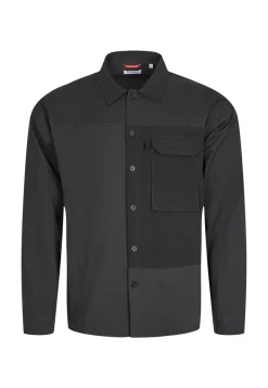 Surchemise à poche noire en twill coton bio - outdoor twill overshirt with contrast fabric phantom