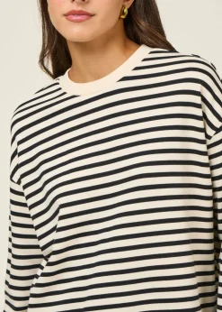 Sweat ample en coton bio | rayé noir et blanc "frankaa maarlen stripe undyed black"