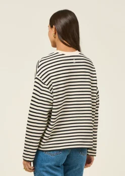 Sweat ample en coton bio | rayé noir et blanc 