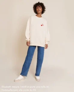 Sweat brodé en coton bio | crème 