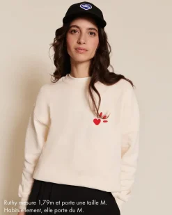 Sweat brodé en coton bio | crème 