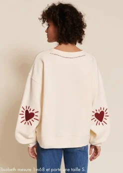 Sweat brodé en coton bio | crème