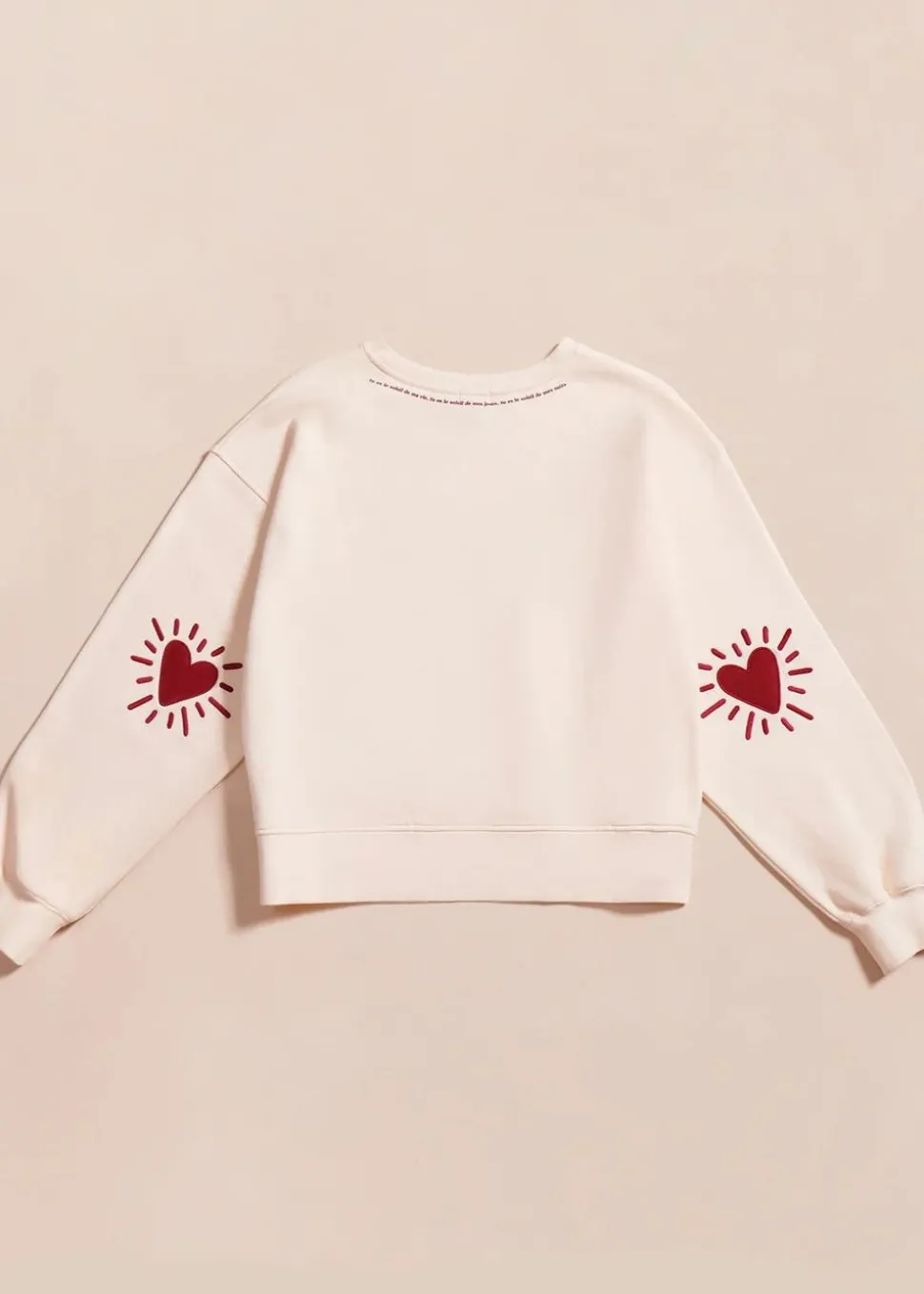 Sweat brodé en coton bio | crème "sweat cœur solaire femme avec coudières "