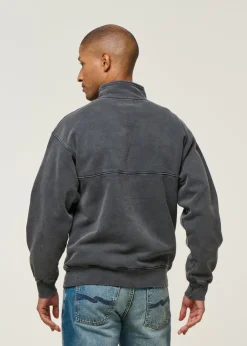 Sweat camionneur col zippé en coton bio | noir "faded black"