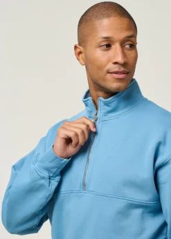 Sweat camionneur col zippé en coton bio | bleu 