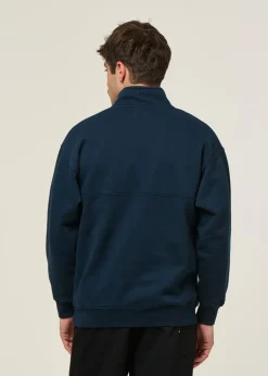 Sweat camionneur col zippé en coton bio | marine "quarter zip navy blue"