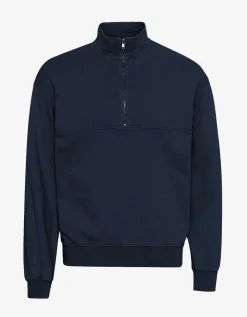 Sweat camionneur col zippé en coton bio | marine 