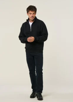 Sweat camionneur col zippé en coton bio | noir 