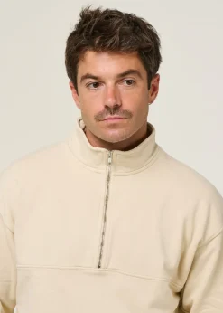 Sweat camionneur col zippé mixte en coton bio | écru "ivory white"