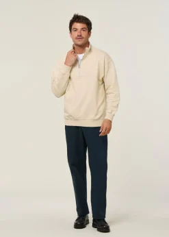 Sweat camionneur col zippé mixte en coton bio | écru 