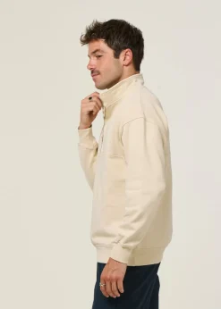 Sweat camionneur col zippé mixte en coton bio | écru 