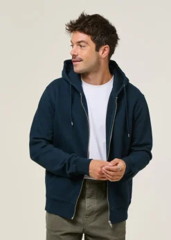 Sweat à capuche zippé en coton bio | marine 