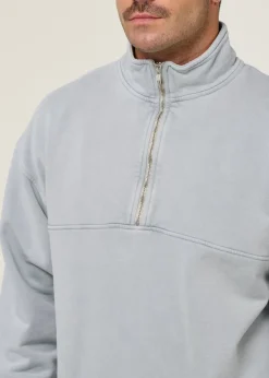 Sweat col zippé en coton biologique | gris "organic quarter zip - faded grey"