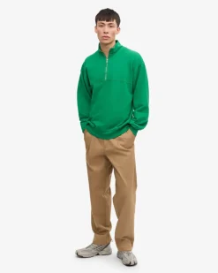 Sweat col zippé en coton biologique | vert 