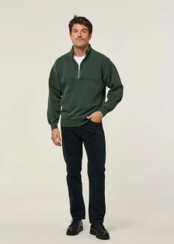 Sweat col zippé en coton biologique | vert "organic quarter zip - midnight forest"