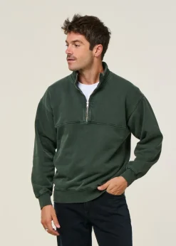 Sweat col zippé en coton biologique | vert 
