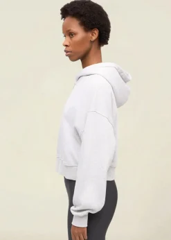 Sweat court zippé en coton bio | gris chiné "organic crop zip hood - snow melange"