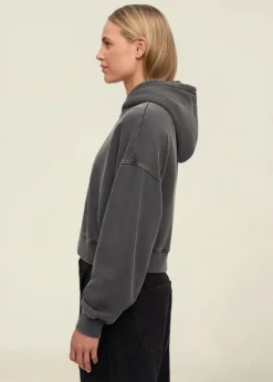 Sweat crop zippé en coton bio | organic crop zip hood - faded black