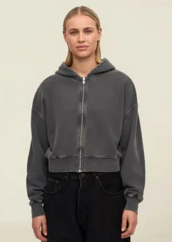 Sweat crop zippé en coton bio | organic crop zip hood - faded black