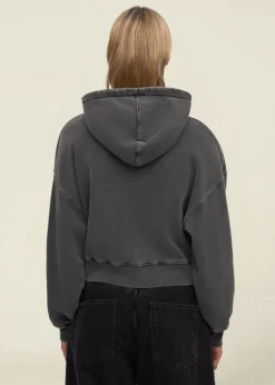 Sweat crop zippé en coton bio | organic crop zip hood - faded black