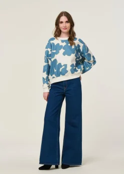 Sweat en polaire recyclée | bleu/blanc 