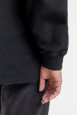 Sweat noir col zippé en coton bio - half zip sweatshirt black