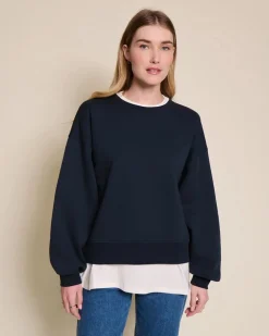 Sweat oversize brodé en coton bio | bleu "cœur solaire bleu"