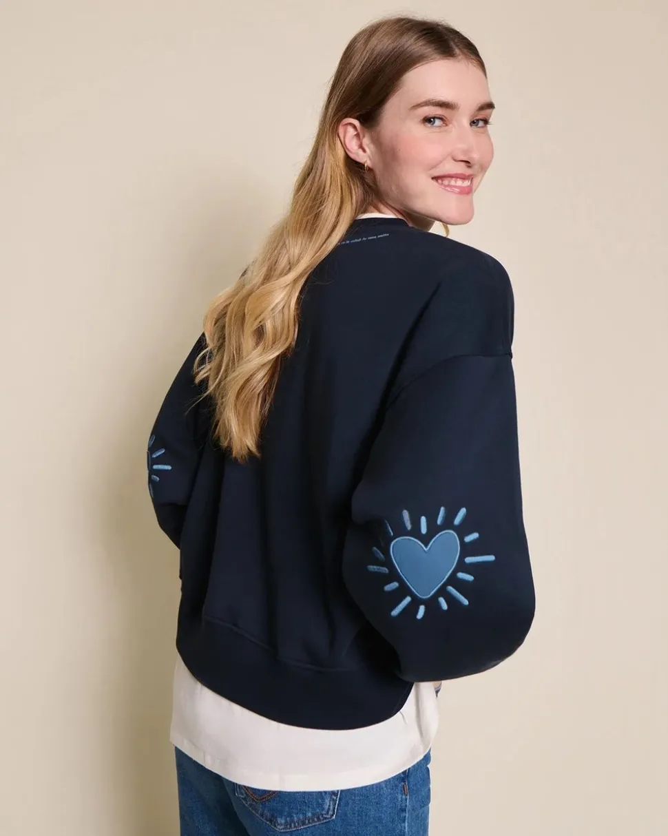 Sweat oversize brodé en coton bio | bleu "cœur solaire bleu"