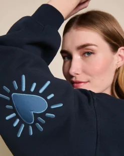 Sweat oversize brodé en coton bio | bleu