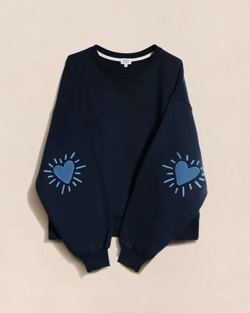 Sweat oversize brodé en coton bio | bleu "cœur solaire bleu"