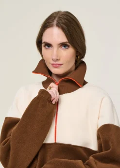Sweat polaire en matière recyclée | écru/chocolat "sven"