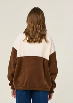 Sweat polaire en matière recyclée | écru/chocolat "sven"