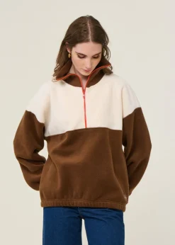 Sweat polaire en matière recyclée | écru/chocolat 