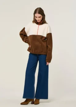 Sweat polaire en matière recyclée | écru/chocolat 