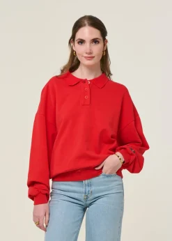 Sweat polo en coton bio | rouge "brava gum polo sweatshirt red"