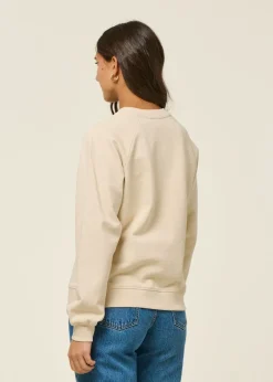 Sweatshirt brodé en coton bio | beige "sweatshirt ystad self love club emb oat white - rainy day"