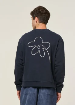 Sweatshirt brodé en coton bio | bleu "flower rope navy leon sweatshirt - blue"