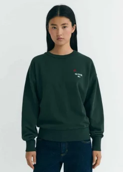Sweatshirt brodé en coton bio | vert "flower tm bottle green jodie sweatshirt - green"