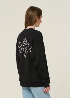 Sweatshirt oversize brodé en coton bio | noir "flower rope black jimena sweatshirt - black"