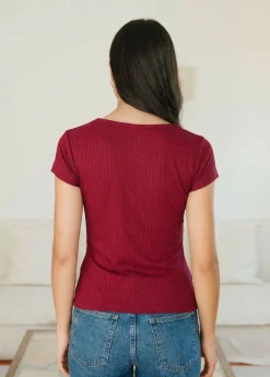 Tee-shirt col carré en tencel côtelé