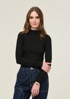 Top col roulé côtelé en tencel | noir 
