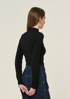 Top col roulé côtelé en tencel | noir 