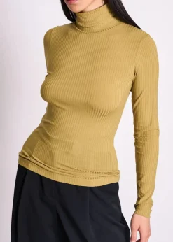 Top col roulé côtelé en tencel | olive 