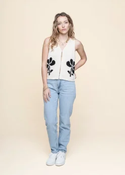 Top en coton bio et matière recyclée | beige "marygold robbie knit vest - ecru"