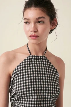 Top en coton bio et matière recylée | vichy noir blanc 