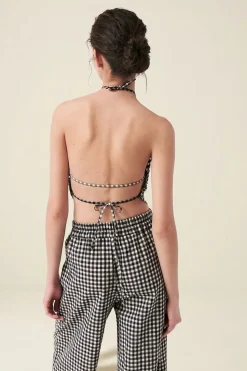 Top en coton bio et matière recylée | vichy noir blanc 