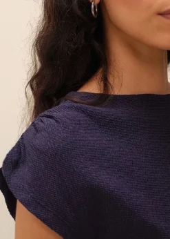 Top fronces épaules en seersucker upcyclé | marine 