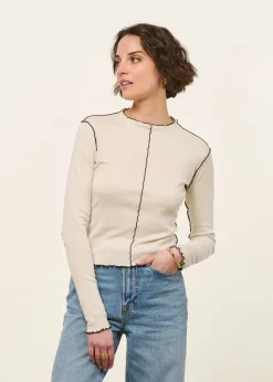 Top manches longues en coton bio | écru "pin-tucked longsleeve organic cotton - nature white"